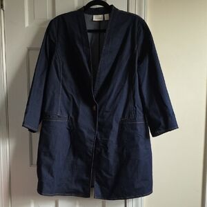 Chicos Dark Blue Denim Coat Jacket NWT Size 3 Or 16
